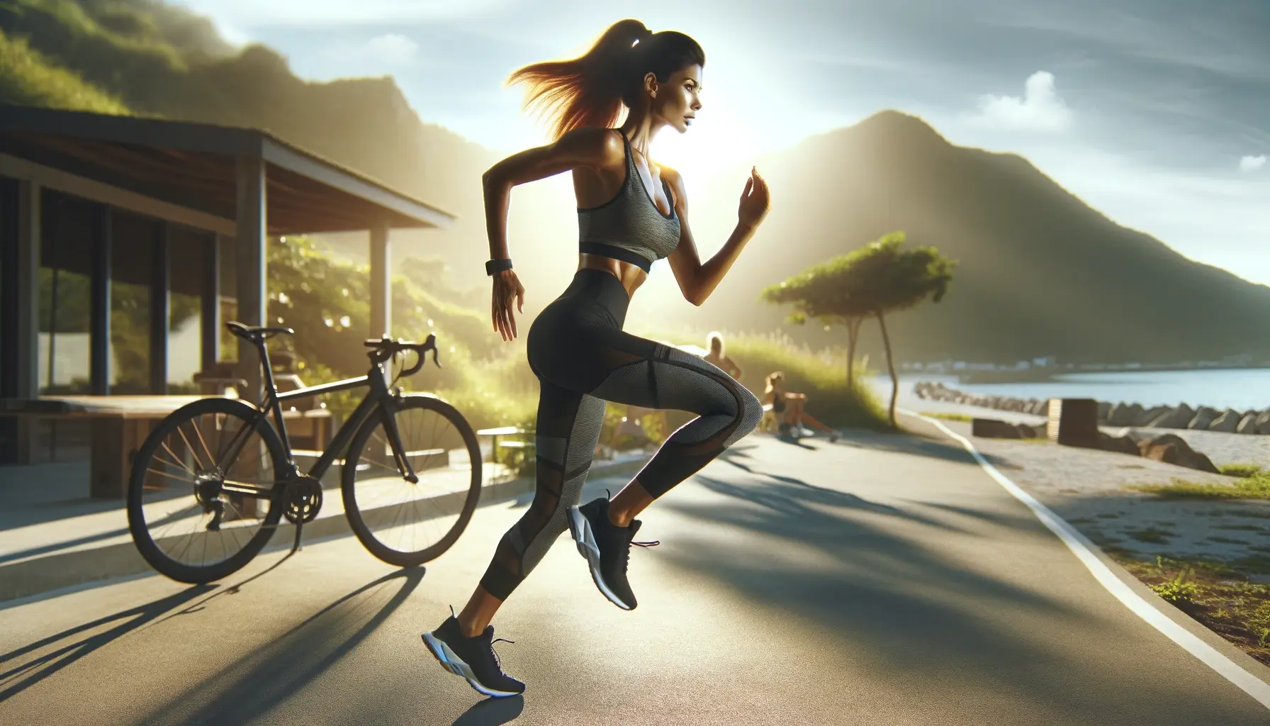 A dynamic and energetic image of a woman doing sports in an outdoor setting